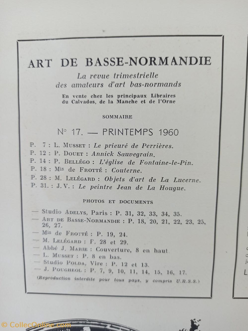 ART de BASSE-NORMANDIE n°17 printemps 1960 Perrières, Annick Sauvegrain, Fontaine-le-Pin, Couterne antiquites archeologie art de basse normandie n 17 printemps 1960 perrieres annick sauvegrain fontaine le pin couterne