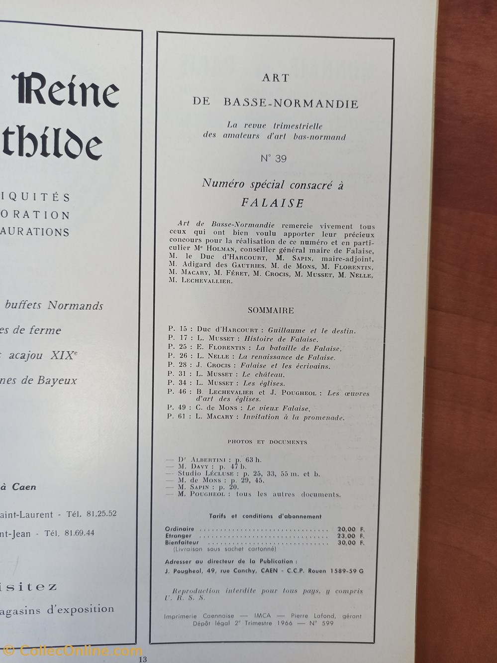 ART de BASSE-NORMANDIE n°39 Numéro spécial Falaise 2e trim. 1966 antiquites archeologie art de basse normandie n 39 numero special falaise 2e trim 1966