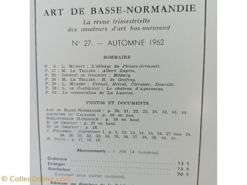 antiquites archeologie art de basse normandie n 27 automne 1962 abbaye du plessis grimoult albert gayrin medavy