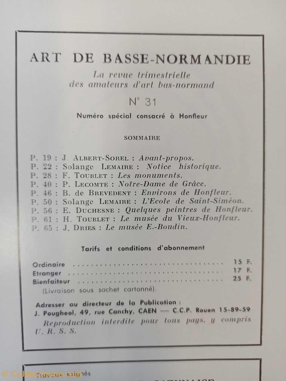 ART de BASSE-NORMANDIE n°31 4e trim. 1963 HONFLEUR, numéro spécial antiquites archeologie art de basse normandie n 31 4e trim 1963 honfleur numero special