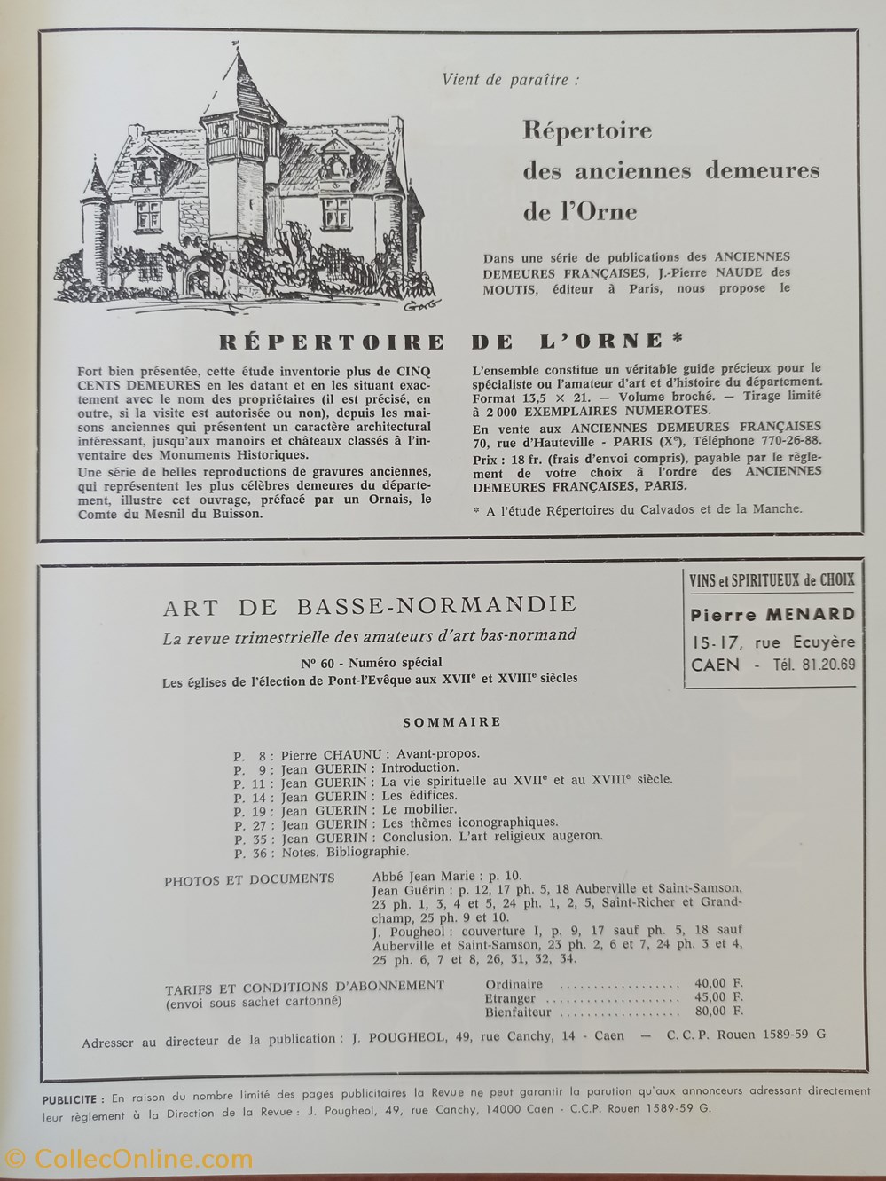 ART de BASSE-NORMANDIE n°60 1er trimestre 1973 Les églises de Pont-l'Évêque aux XVIIe et XVIIIe antiquites archeologie art de basse normandie n 60 1er trimestre 1973 les eglises de pont l eveque aux xviie et xviiie