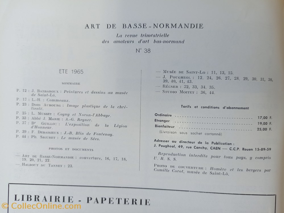 antiquites archeologie art de basse normandie n 38 ete 1965 musee de saint lo camille corot