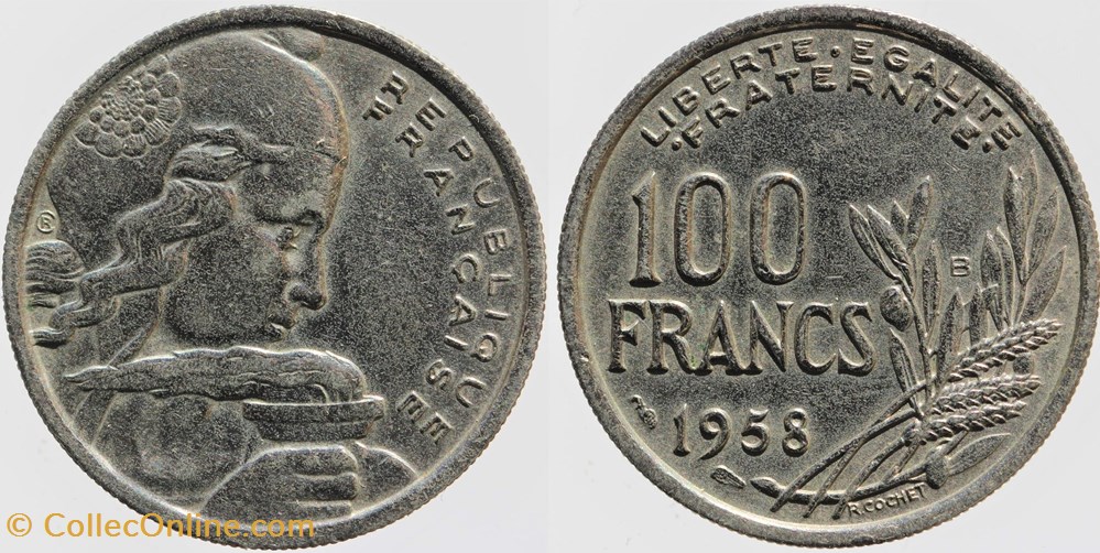 monnaies monde france f 450 cochet 100 fr 1958 b