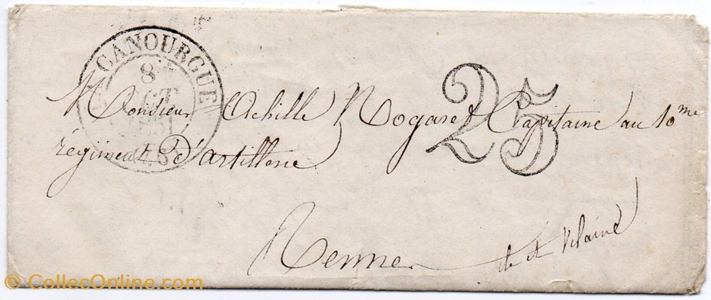 1851 - Cachet type 13, taxe 25 documents anciens marques postales europe 1851 cachet type 13 taxe 25
