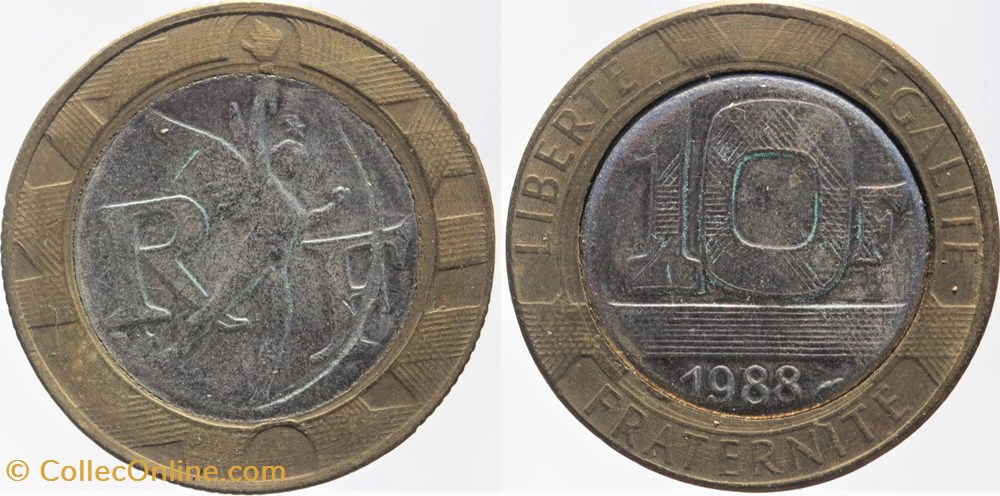 F-375 - Génie - 10 fr. - 1988, fausse. monnaies monde france f 375 genie 10 fr 1988 fausse