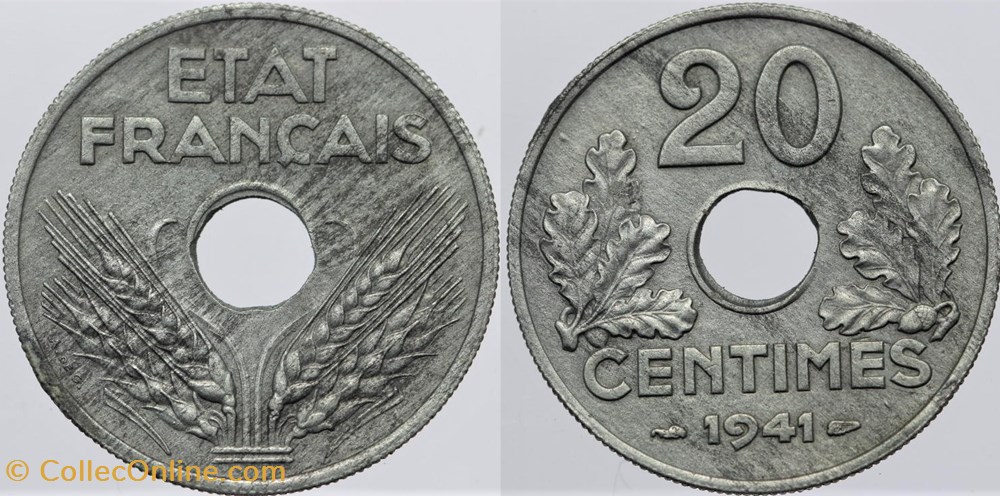 F-153 - Etat Fr. - 20 c. - 1941 monnaies monde france f 153 etat fr 20 c 1941