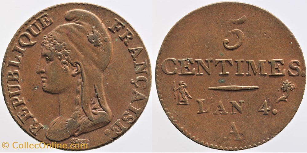 F-113 - Directoire - 5 centimes Dupré - AN 4 Paris monnaies monde france f 113 directoire 5 centimes dupre an 4 paris