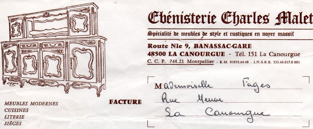 Malet Charles (1974) documents anciens factures commerciaux malet charles 1974