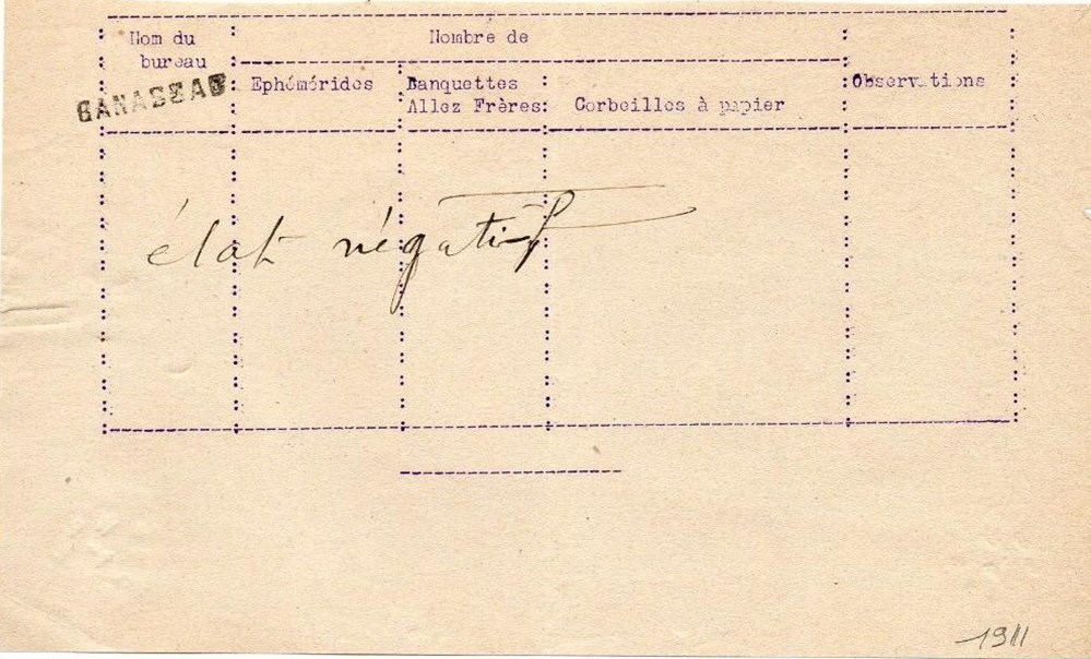 1911 - Marque linéaire BANASSAC sur inventaire documents anciens marques postales europe 1911 marque lineaire banassac sur inventaire