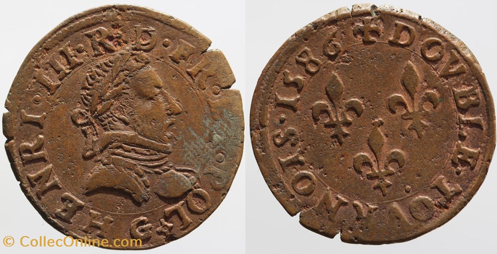 monnaies europe medievale a france royales dy 1152 henri iii double tournois 1586 poitiers