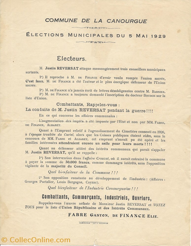 1929 - Elections documents anciens autres 1929 elections