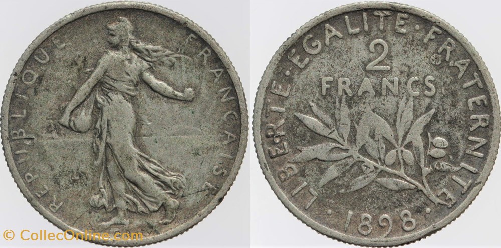 F-266 - Roty - 2 frs. - 1898 fausse monnaies monde france f 266 roty 2 frs 1898 fausse