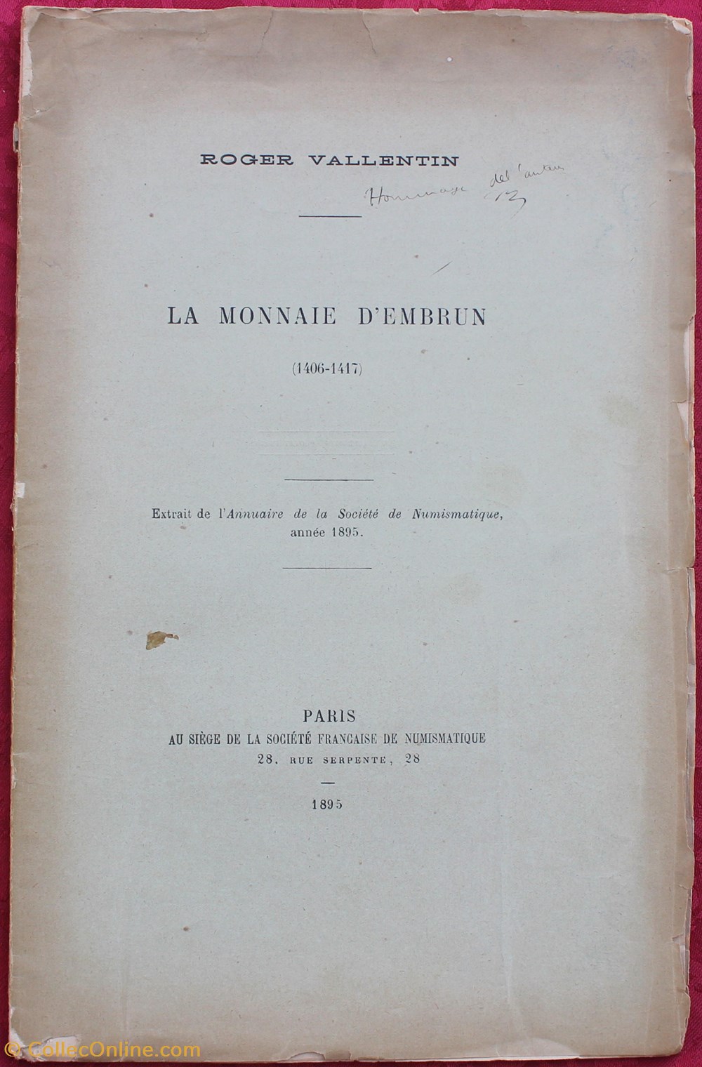 1895 - La monnaie d'Embrun - R. Valentin monnaies livres ouvrages 1895 la monnaie embrun r valentin