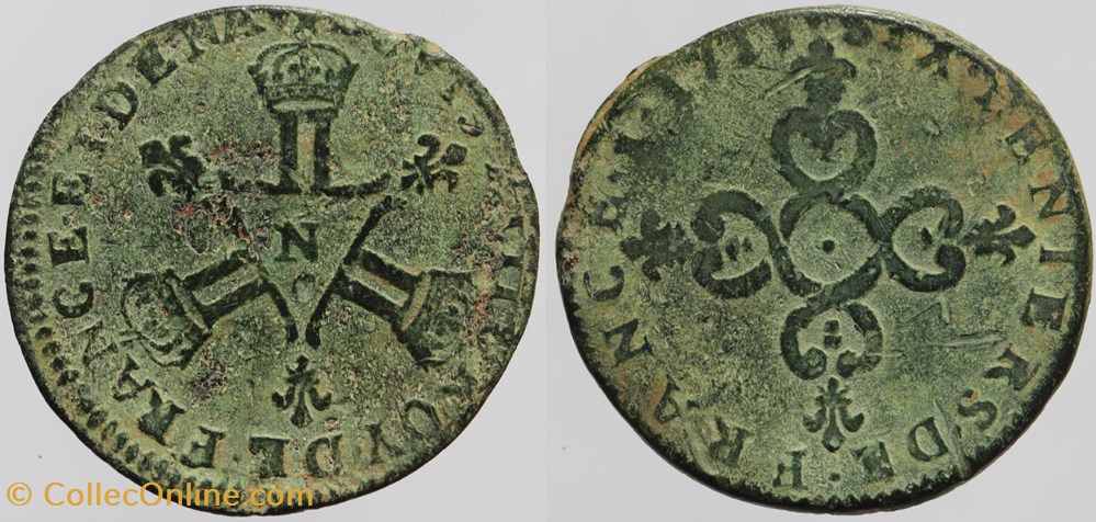 monnaies europe medievale france royales dy 1593 louis xiv 6 deniers dardenne 1711 montpellier