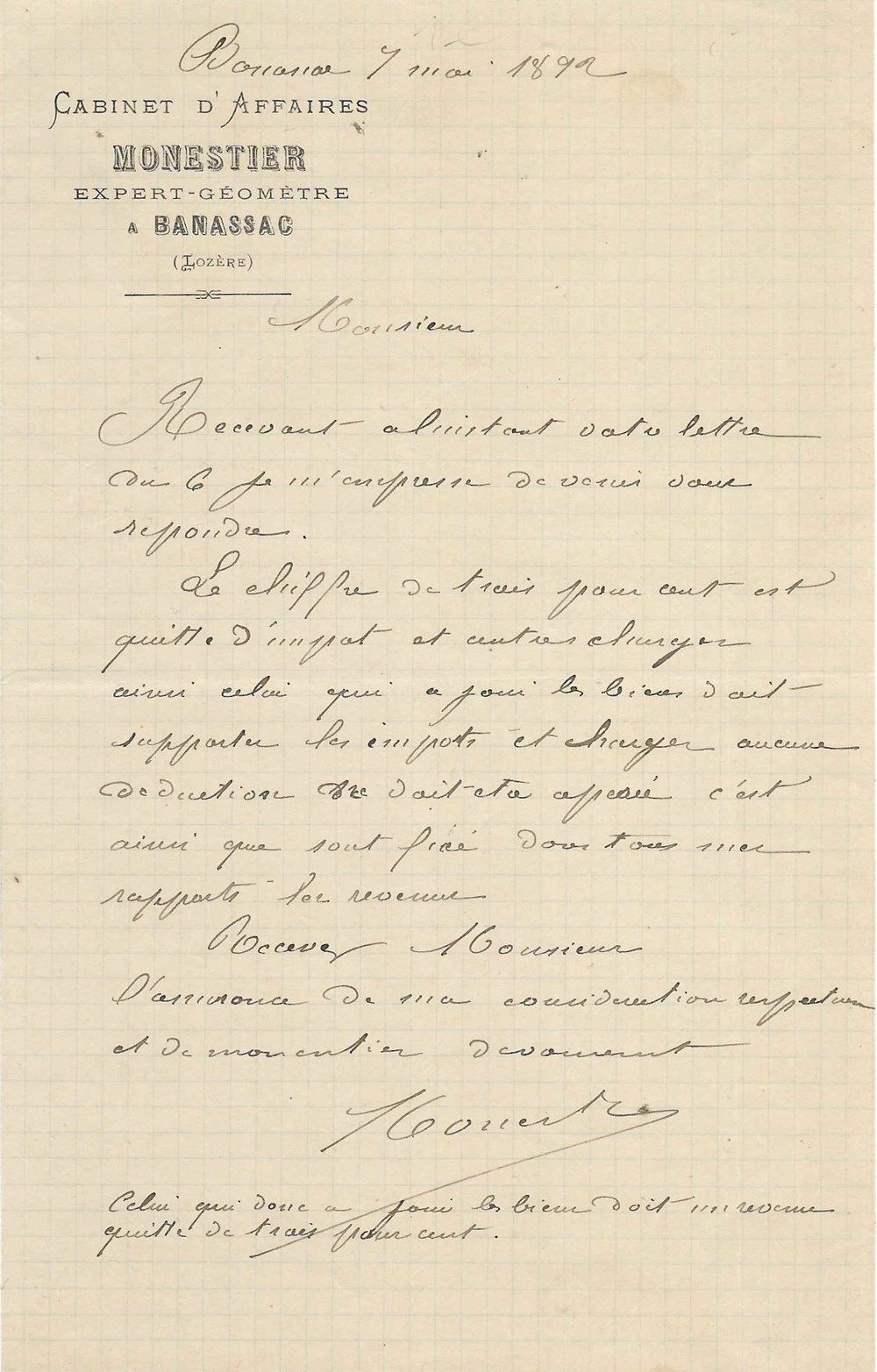 Monestier (1892) documents anciens factures commerciaux monestier 1892