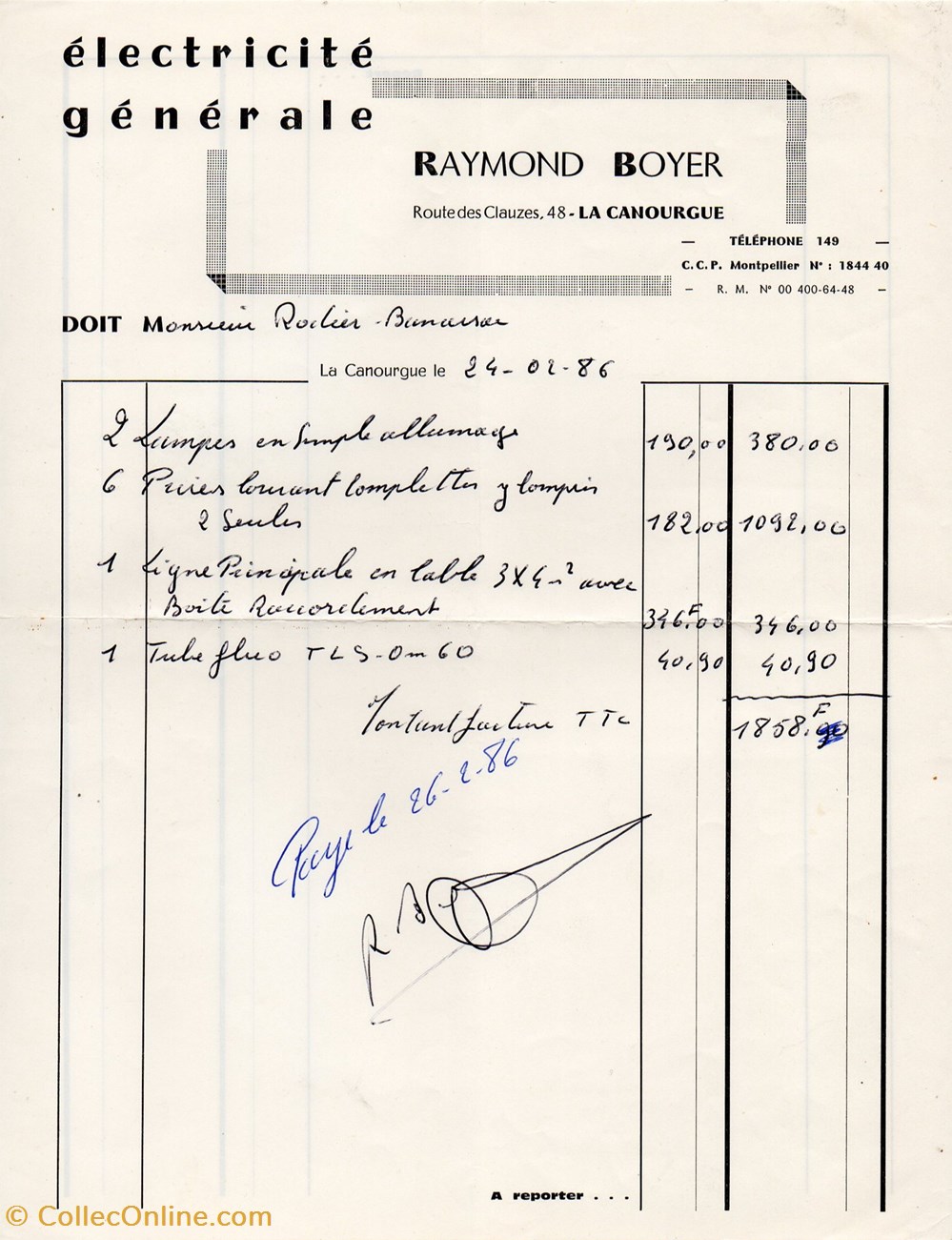 Boyer Raymond (1986) documents anciens factures commerciaux boyer raymond 1986