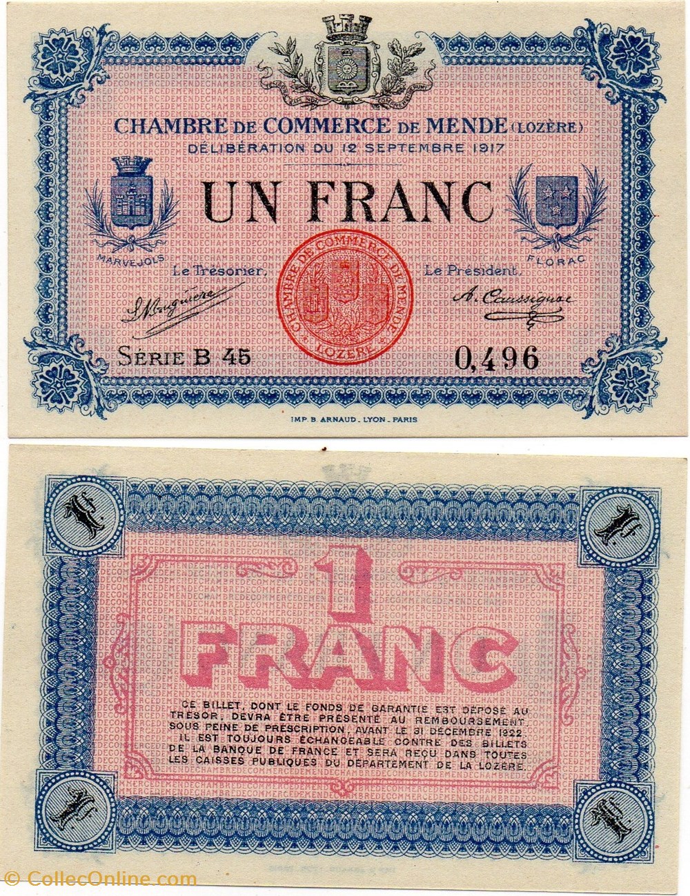 1 franc C.C.M. - Série B45 billets europe france 1 franc c c m serie b45