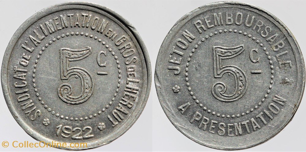 34 - Herault - S.A. - 5 centimes 1922 monnaies monde france 34 herault s a 5 centimes 1922