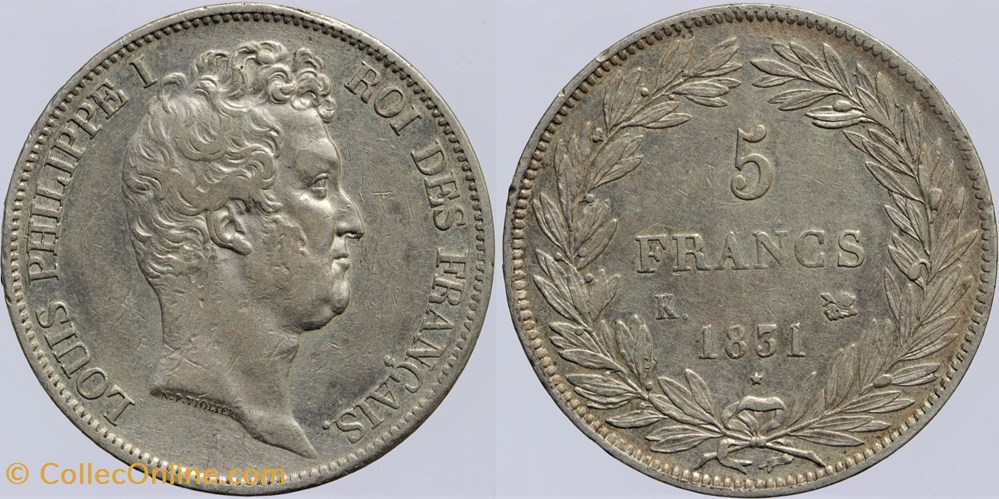 F-315 - Louis Philippe I - 5 francs - 1831 K monnaies monde france f 315 louis philippe i 5 francs 1831 k