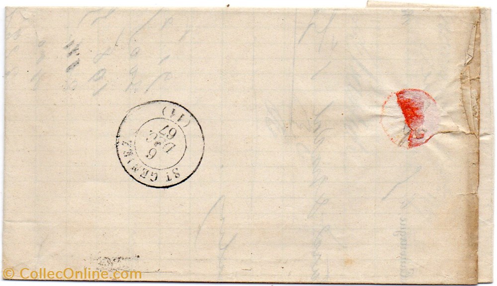 documents anciens marques postales europe 1867 cachet type 15 g c 721