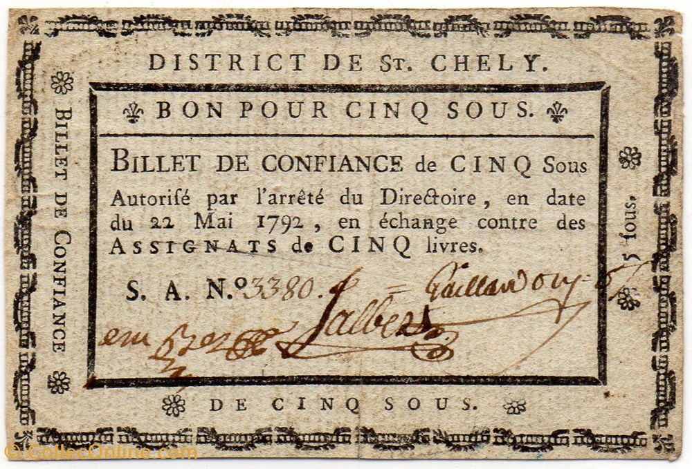 Billet de Confiance - St-CHELY (Lozère) - 5 sous billets europe france billet de confiance st chely lozere 5 sous