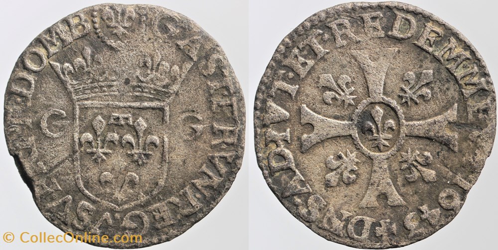 monnaies europe medievale france feodales dombes gaston orleans 15 deniers 1643