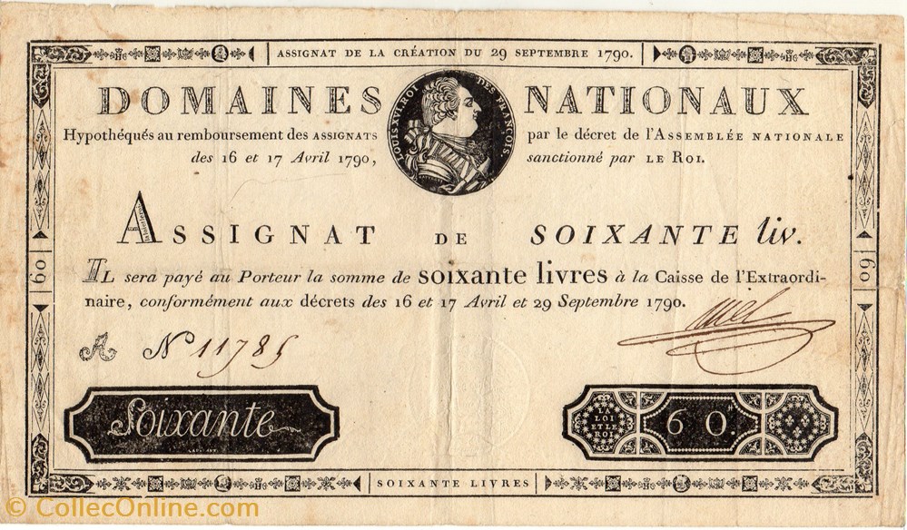 billets europe france assignat de 60 livres 29 septembre 1790