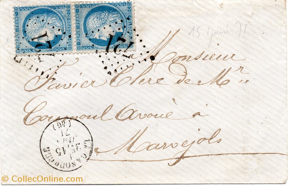 1871 - Cachet type 16 + G.C. 721 documents anciens marques postales europe 1871 cachet type 16 g c 721