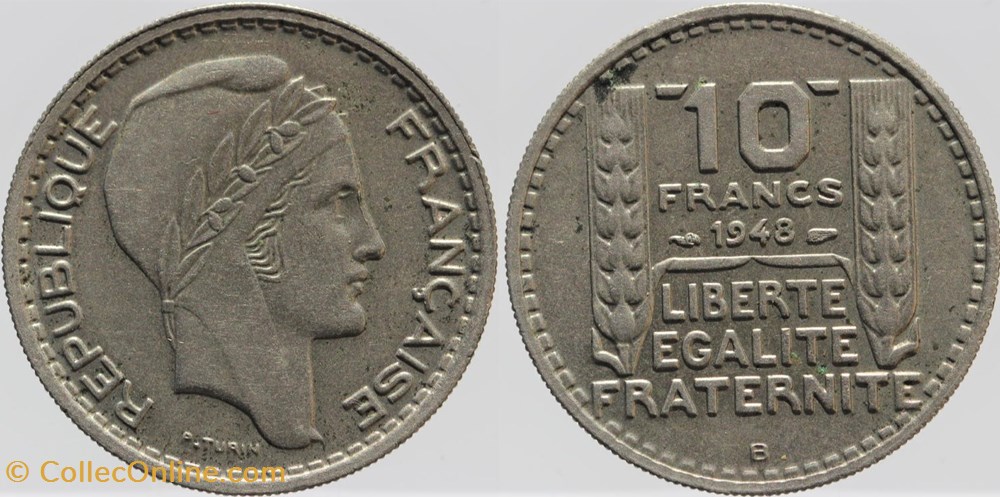 F-362 - Turin - 10 fr. - 1948 B (B bas) monnaies monde france f 362 turin 10 fr 1948 b b bas