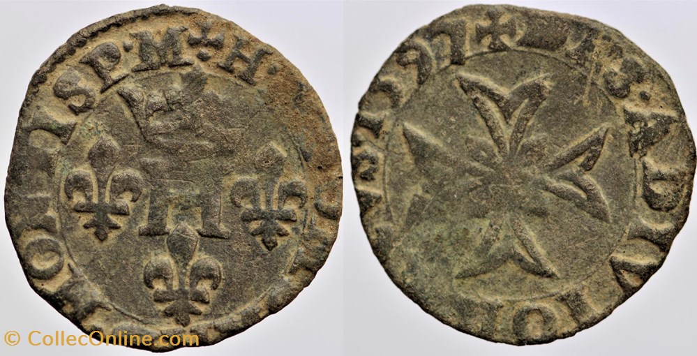 Dombes - Henri II - Liard, 1597 monnaies france feodales dombes henri ii liard 1597