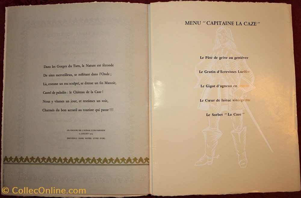 Menu du Château de la Caze (Lozère) 4 documents anciens menus menu du chateau de la caze lozere