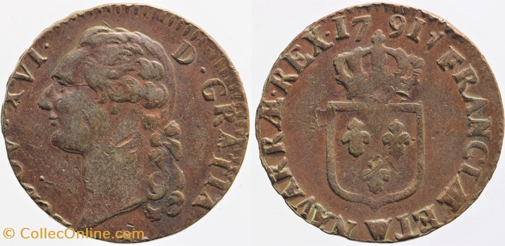 R-02 - Louis XVI - 1/2 sol - 1791 Lille monnaies europe medievale a france royales r 02 louis xvi 1 2 sol 1791 lille