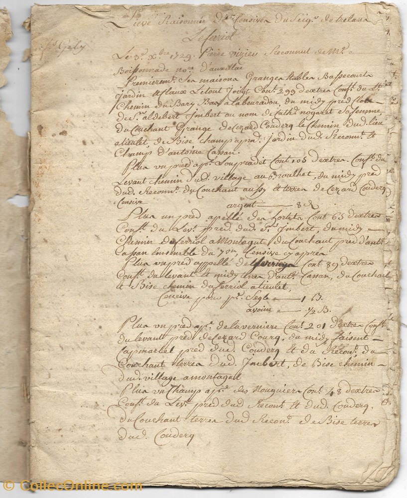1729 - Livre de censier du seigneur de Trélan documents anciens autres 1729 livre de censier du seigneur de trelan