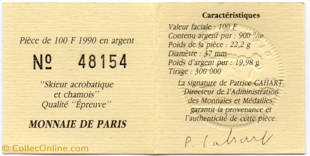 1990 - 100 franc argent B.E. monnaies monde france 1990 100 franc argent b e
