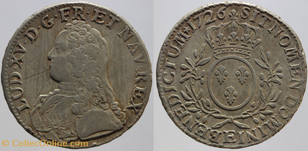monnaies europe medievale a france royales dy 1675 louis xv ecu 1726 tours