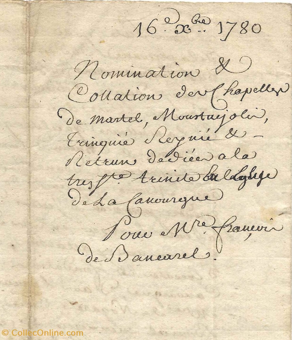 documents anciens autres 1780 nomination et collation des chapelles de eglise de la canourgue
