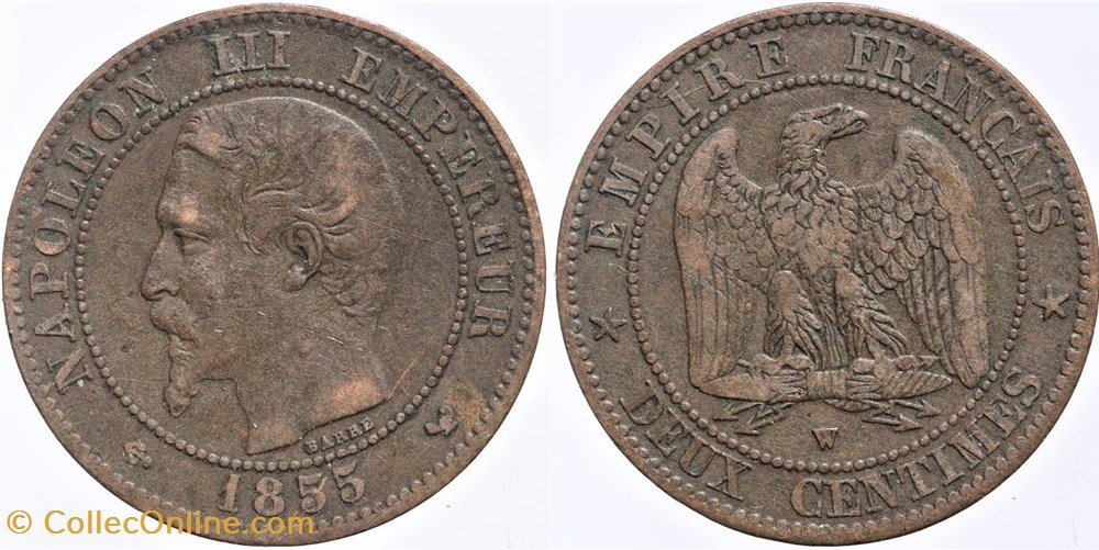 F-107 - Second Empire - 2 centimes - 1855 W ancre monnaies monde france f 107 second empire 2 centimes 1855 w ancre