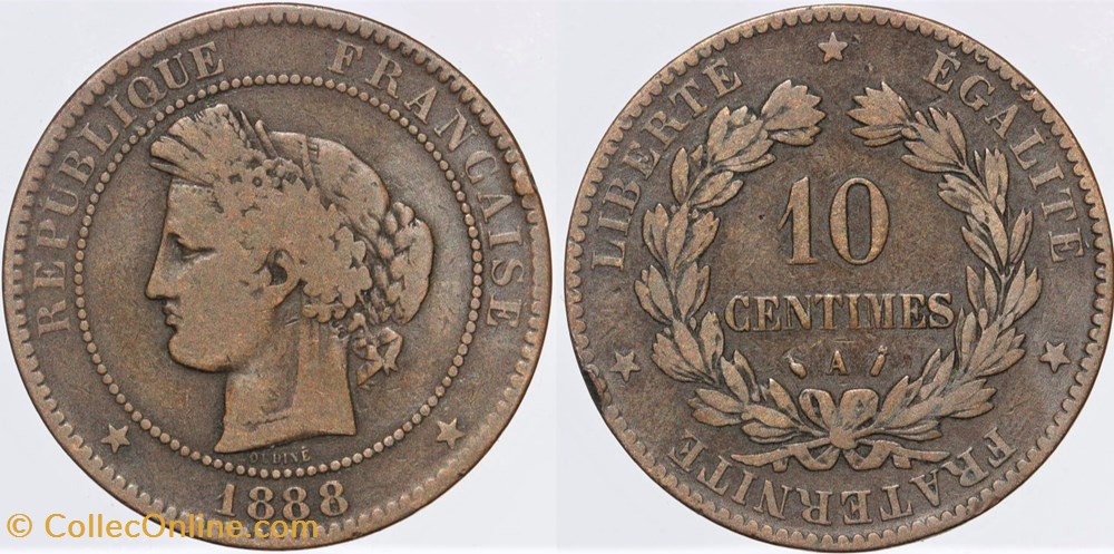 monnaies monde france f 135 troisieme republique ceres 10 c 1888 a