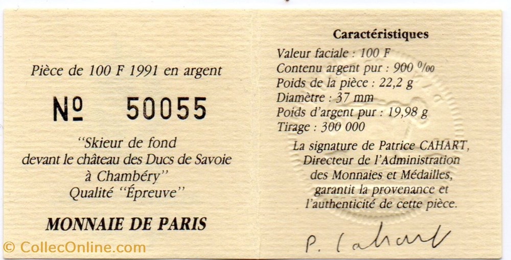 1991 - 100 franc argent B.E. monnaies monde france 1991 100 franc argent b e