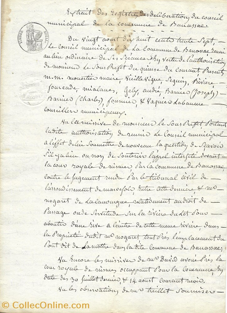 1837 - Conseil Municipal de Banassac documents anciens autres 1837 conseil municipal de banassac