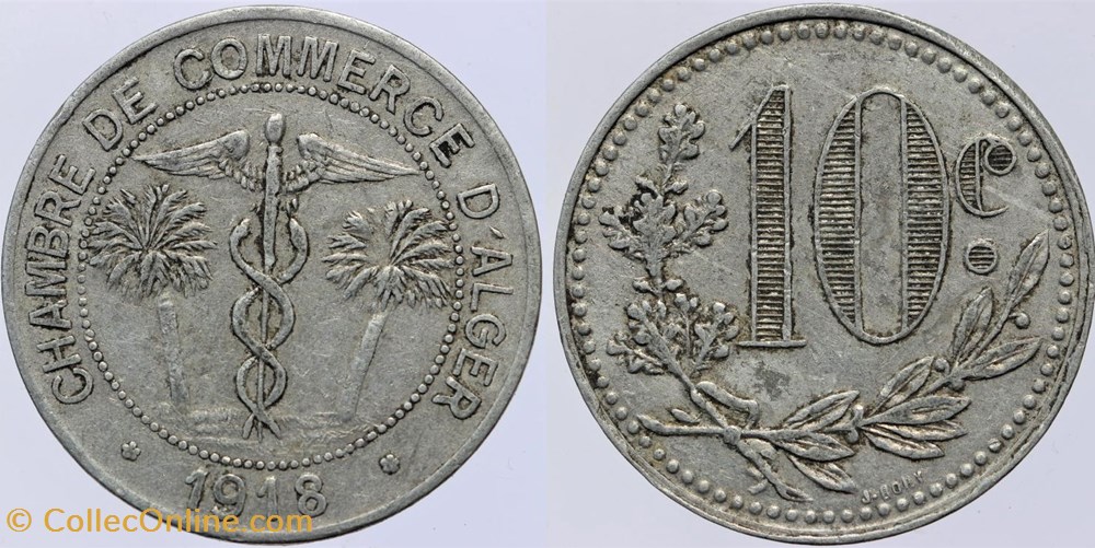 Algérie - Alger - C.C. - 10 centimes - 1918 monnaies colonies francaises algerie alger c c 10 centimes 1918