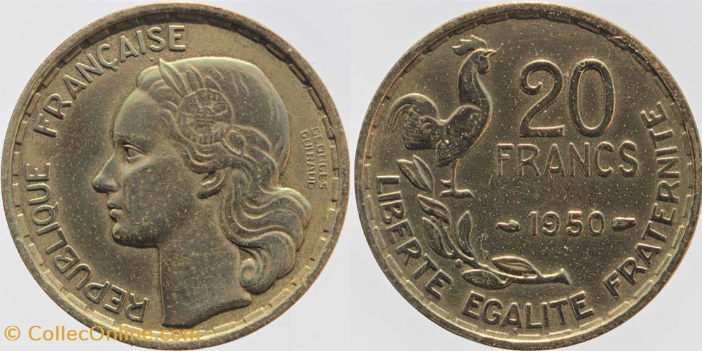 F-401 - Guiraud - 20 fr. - 1950 monnaies monde france f 401 guiraud 20 fr 1950