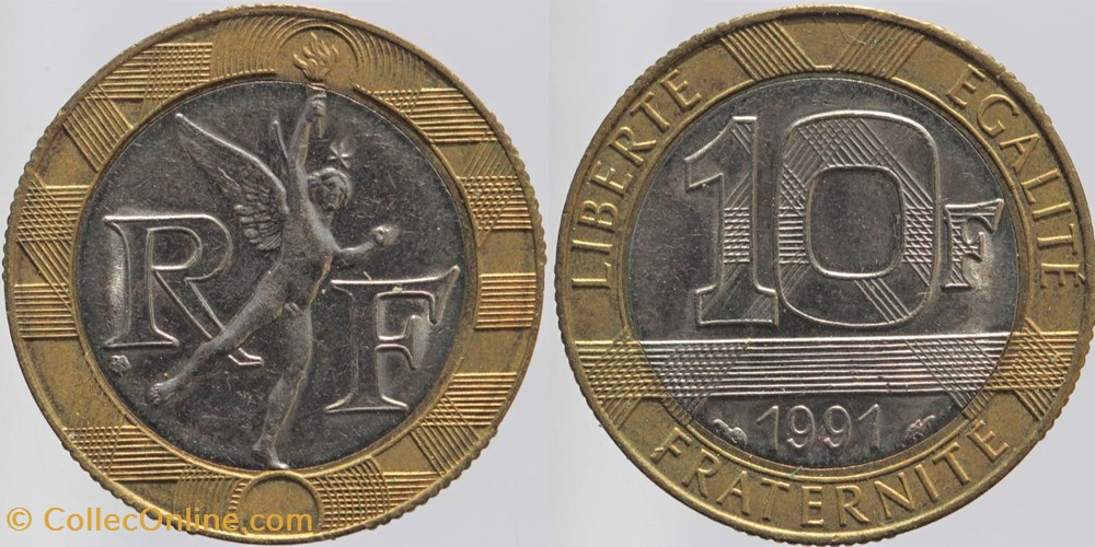 F-375 - Génie - 10 fr. - 1991 monnaies monde france f 375 genie 10 fr 1991