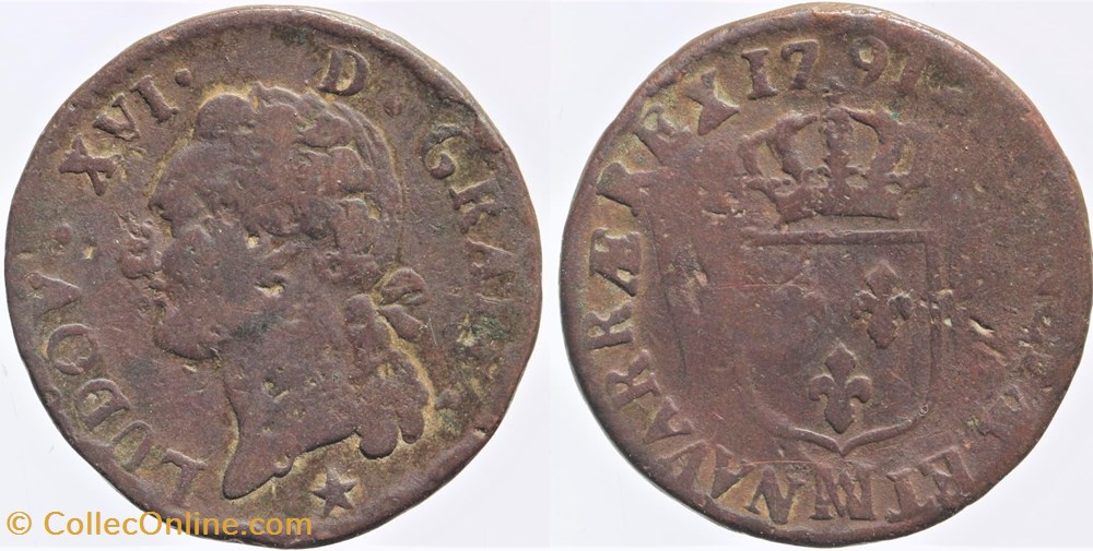 R-02 - Louis XVI - 1/2 sol - 1791, Marseille monnaies europe medievale france royales r 02 louis xvi 1 2 sol 1791 marseille