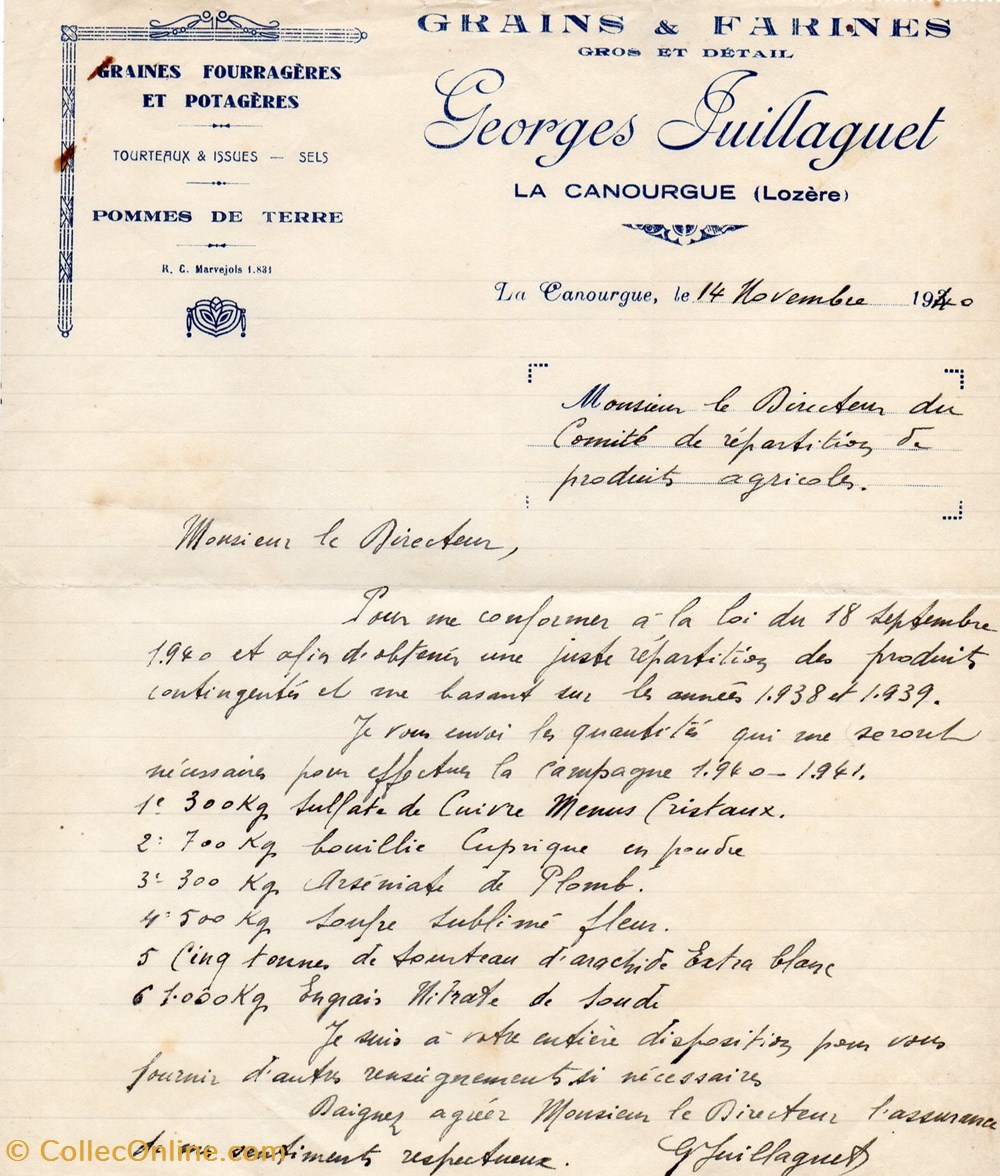 Juillaguet Georges (1940) documents anciens factures commerciaux juillaguet georges 1940