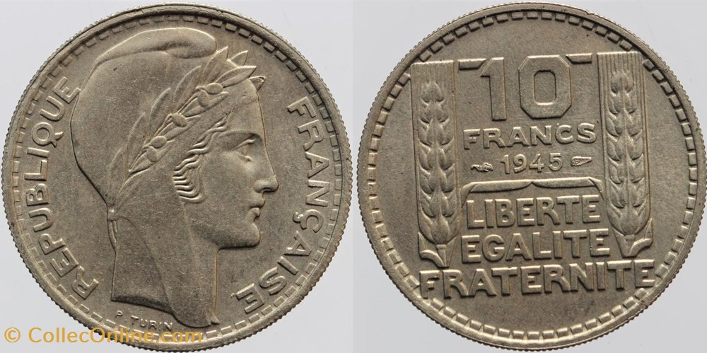 monnaies monde france f 361 turin 10 fr 1945 gt rl