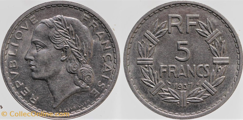 monnaies monde france f 336 lavrillier 5 frs nickel 1937