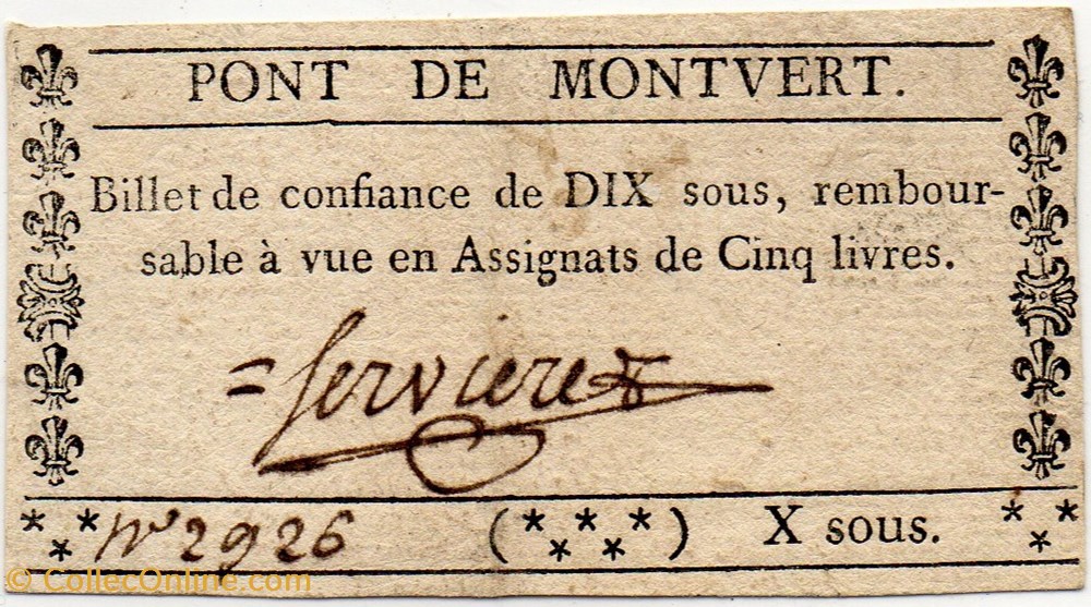 billets europe france billet de confiance pont de montvert lozere 10 sous