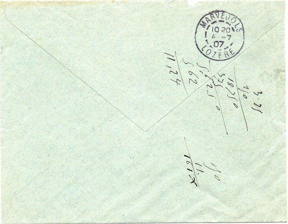 1907 - Cachets type B4 documents anciens marques postales europe 1907 cachets type b4