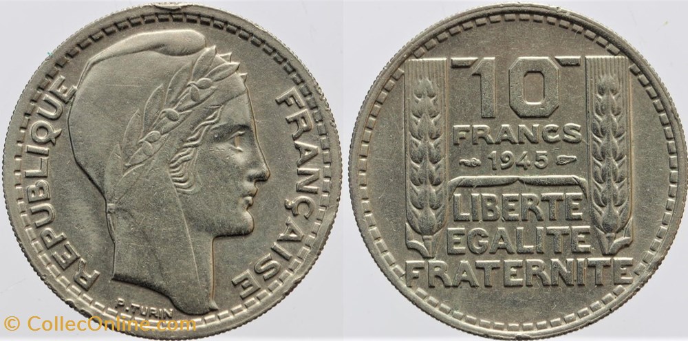F-361 - Turin - 10 fr. - 1945 (GT-RC) monnaies monde france f 361 turin 10 fr 1945 gt rc